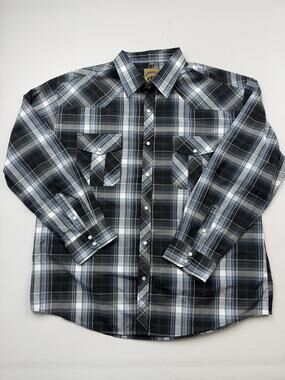 Coevals Club Shirt Mens 2XL Gray Plaid Long Sleeve Western Snap Button Casual